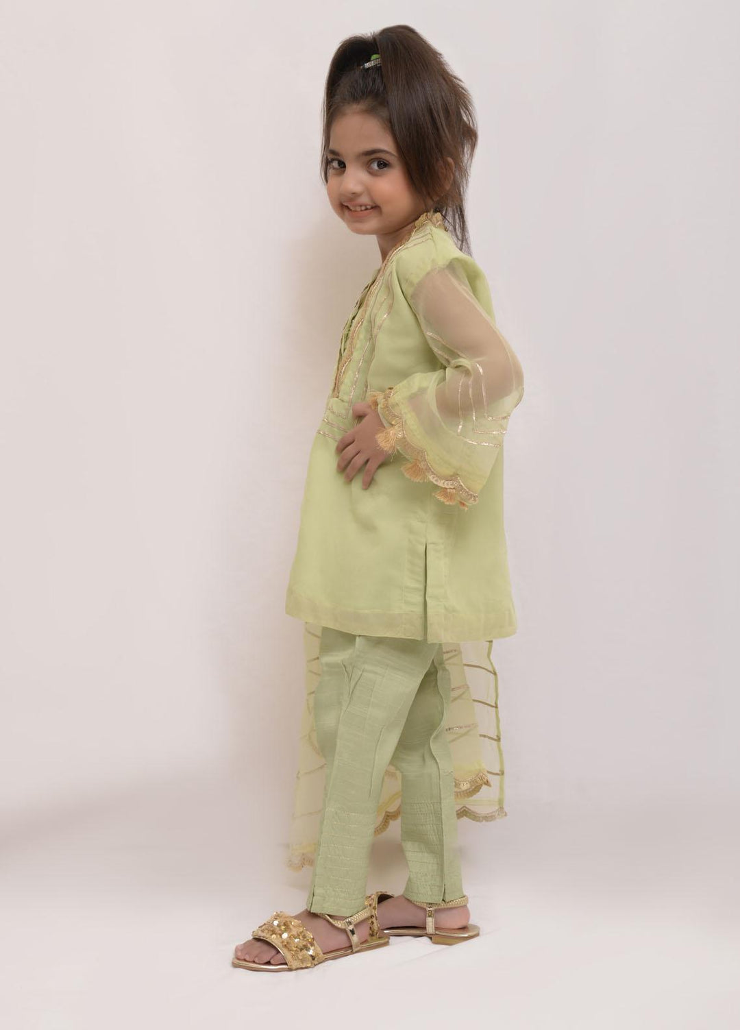 Fauve Organza Semi Formal 3 Piece for Girls -  FFG-015 PISTACHIO GREEN
