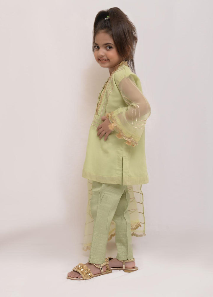 Fauve Organza Semi Formal 3 Piece for Girls -  FFG-015 PISTACHIO GREEN