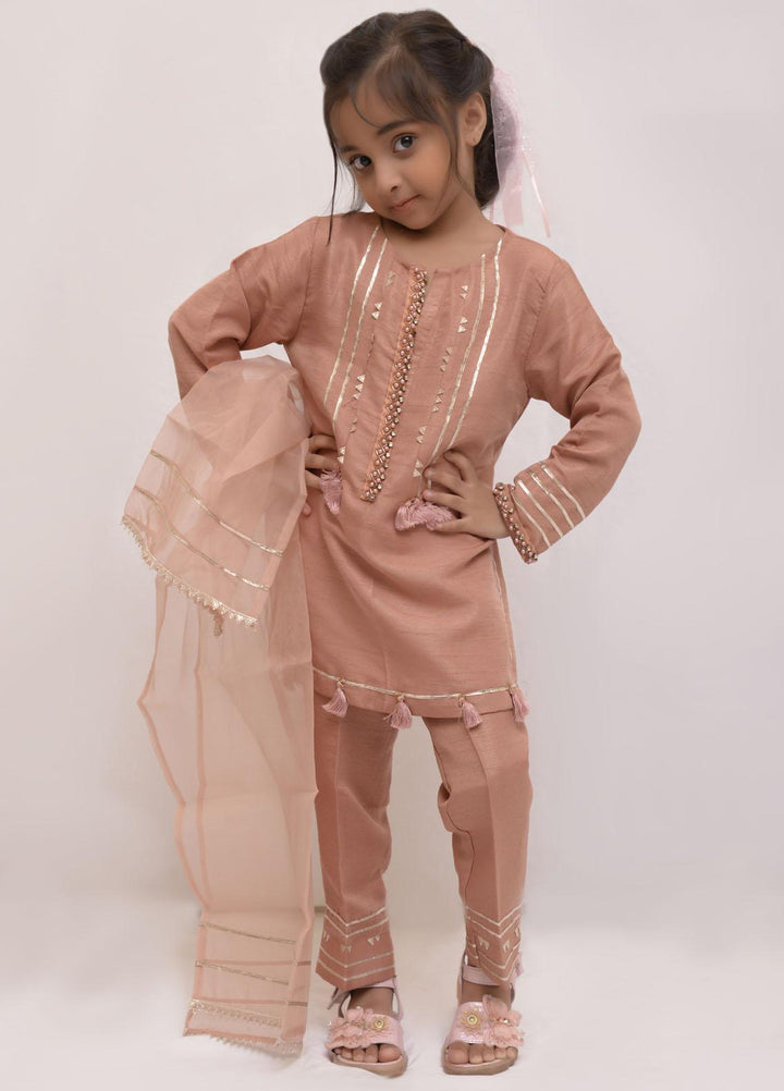 Fauve Raw Silk Semi Formal Girls 3 Piece -  FSFG-031 TEA PINK