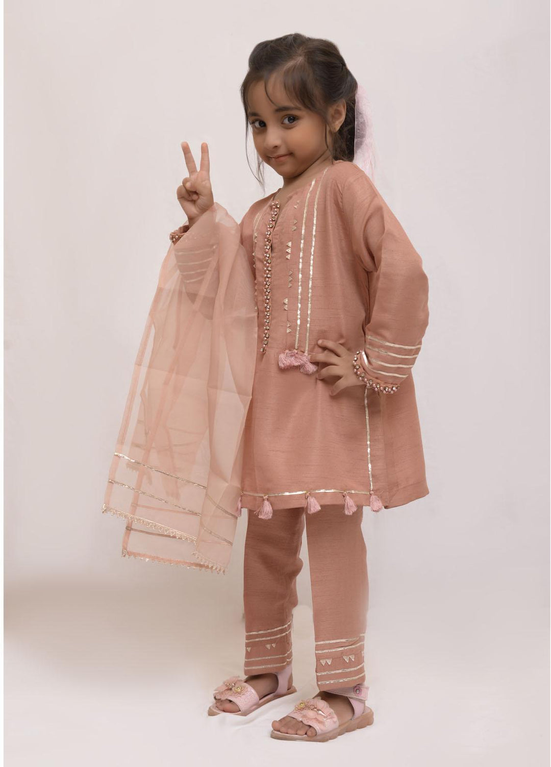 Fauve Raw Silk Semi Formal Girls 3 Piece -  FSFG-031 TEA PINK
