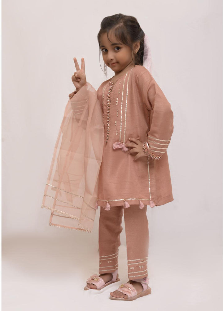 Fauve Raw Silk Semi Formal Girls 3 Piece -  FSFG-031 TEA PINK