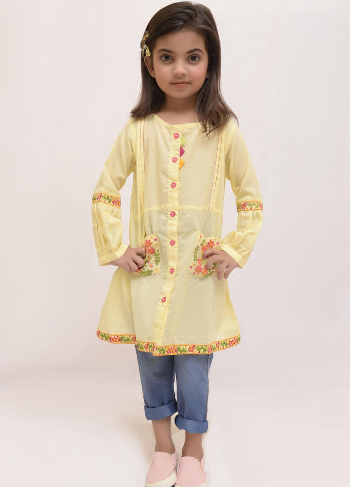 Fauve Cotton Semi Formal Girls Kurti -  FCG-021 LEMON