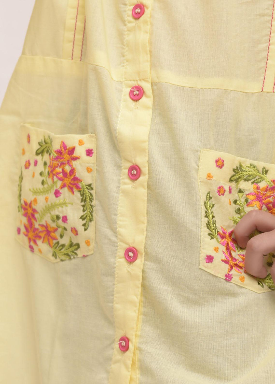 Fauve Cotton Semi Formal Girls Kurti -  FCG-021 LEMON