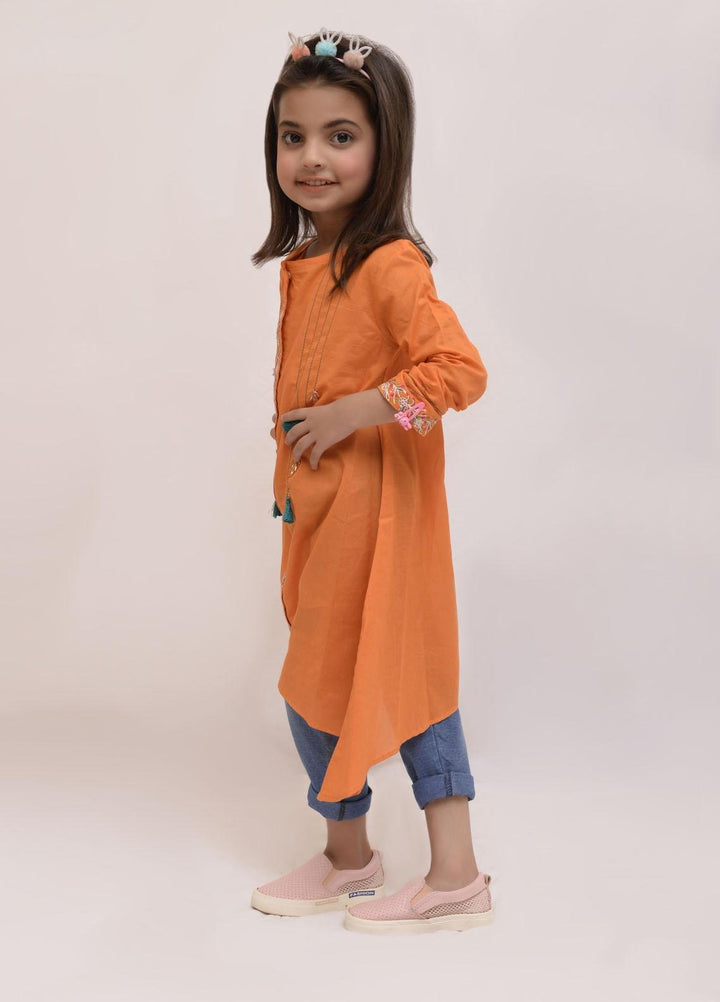 Fauve Cotton Semi Formal Kurti for Girls -  FCG-030 PUMPKIN ORANGE