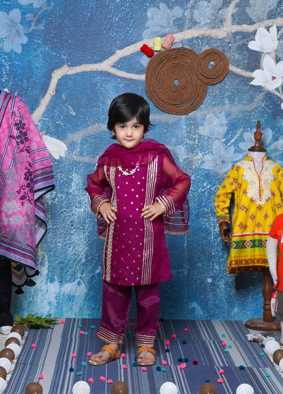 Fauve Organza Fancy 3 Piece for Girls -  FFG-018 PURPLE