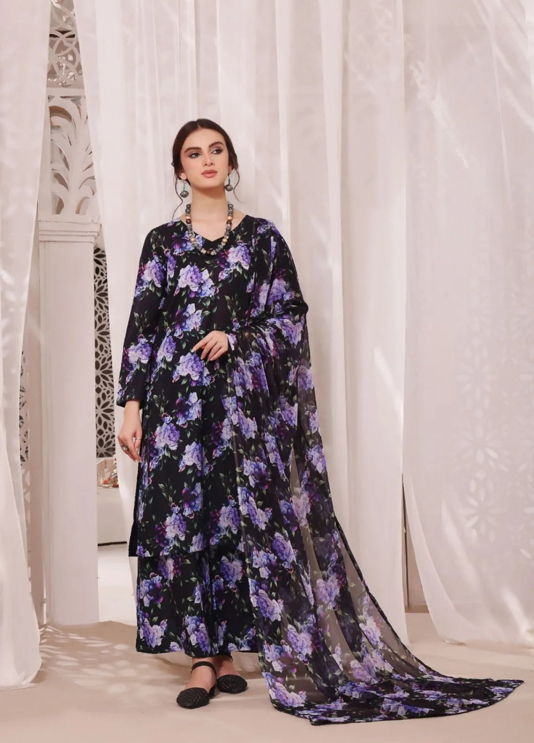 Feathers Pret Printed Lawn 3 Piece Suit Blue Fog