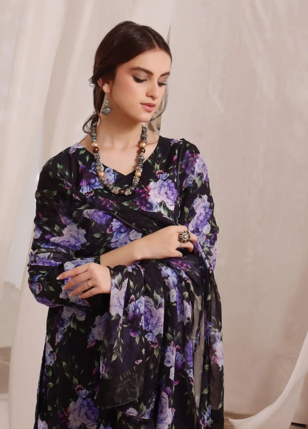 Feathers Pret Printed Lawn 3 Piece Suit Blue Fog