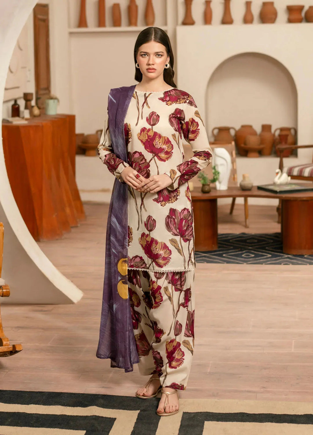 Feathers Pret Printed Lawn 3 Piece Suit Brim