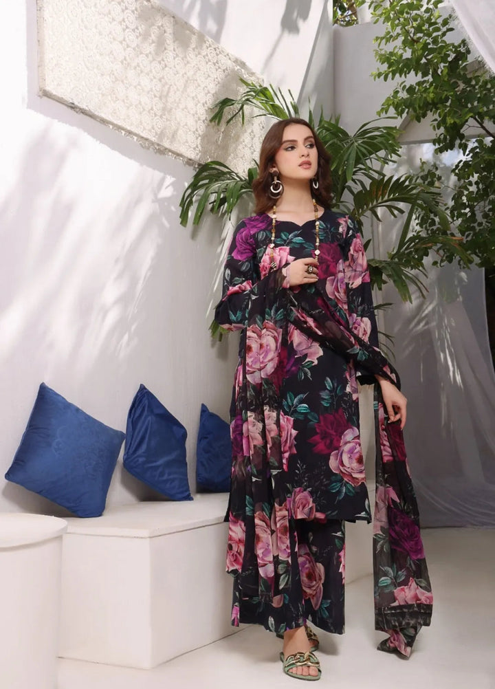 Feathers Pret Printed Lawn 3 Piece Suit Dark Mavue