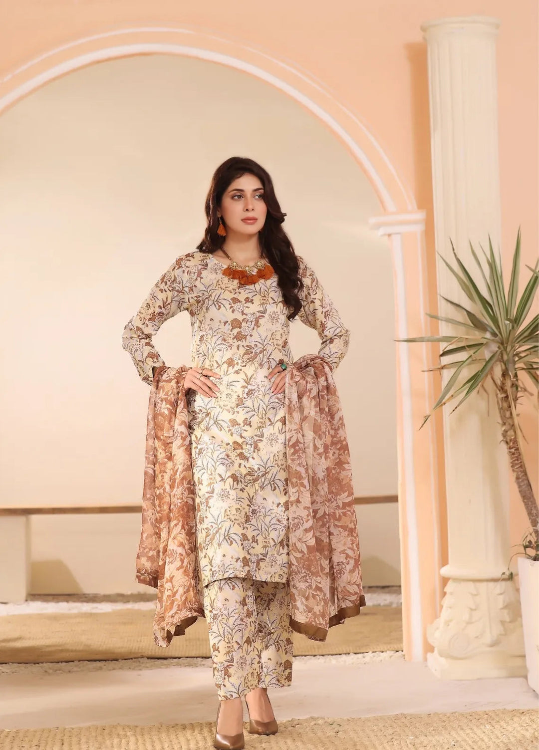 Feathers Pret Printed Lawn 3 Piece Suit Dusky