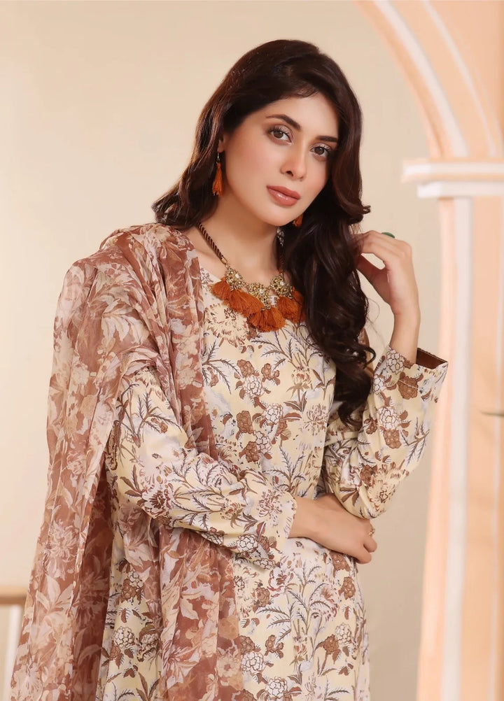 Feathers Pret Printed Lawn 3 Piece Suit Dusky