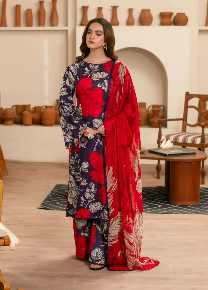 Feathers Pret Printed Lawn 3 Piece Suit Garnet
