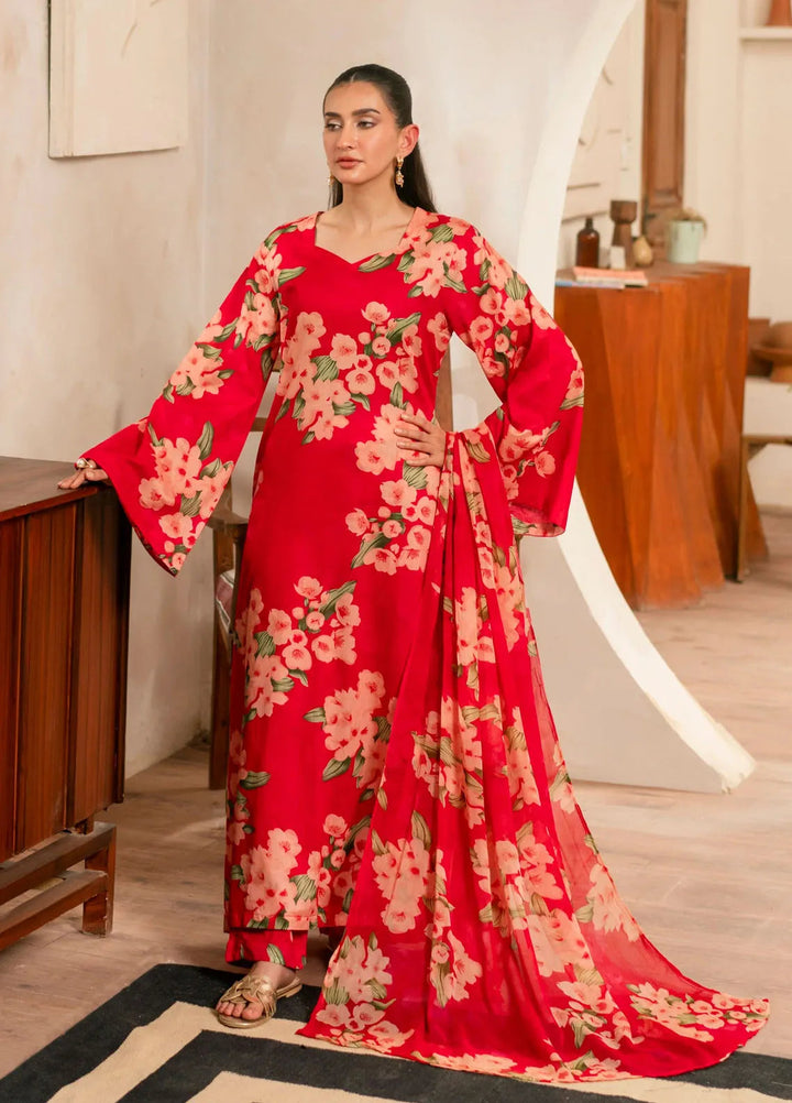 Feathers Pret Printed Lawn 3 Piece Suit Merlot