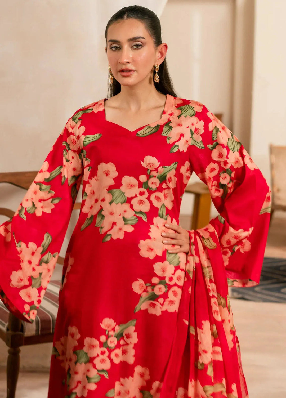 Feathers Pret Printed Lawn 3 Piece Suit Merlot