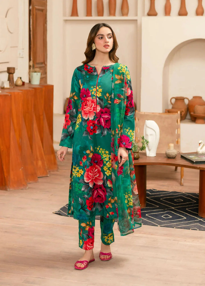 Feathers Pret Printed Lawn 3 Piece Suit Moss