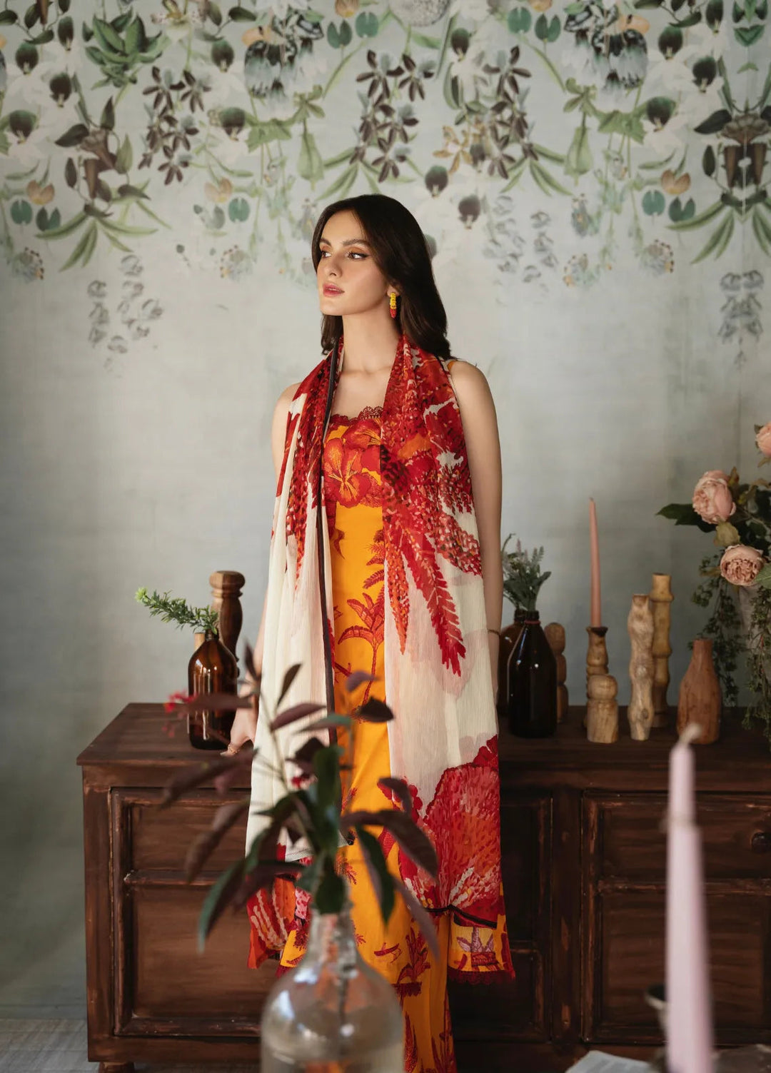 Feathers Pret Printed Lawn 3 Piece Suit Ochre