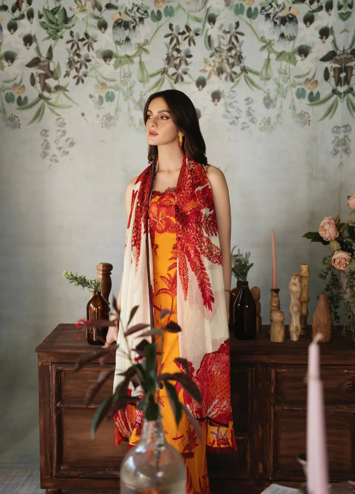 Feathers Pret Printed Lawn 3 Piece Suit Ochre