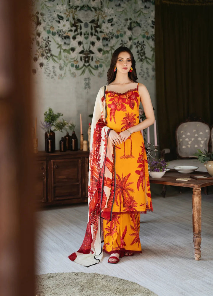 Feathers Pret Printed Lawn 3 Piece Suit Ochre