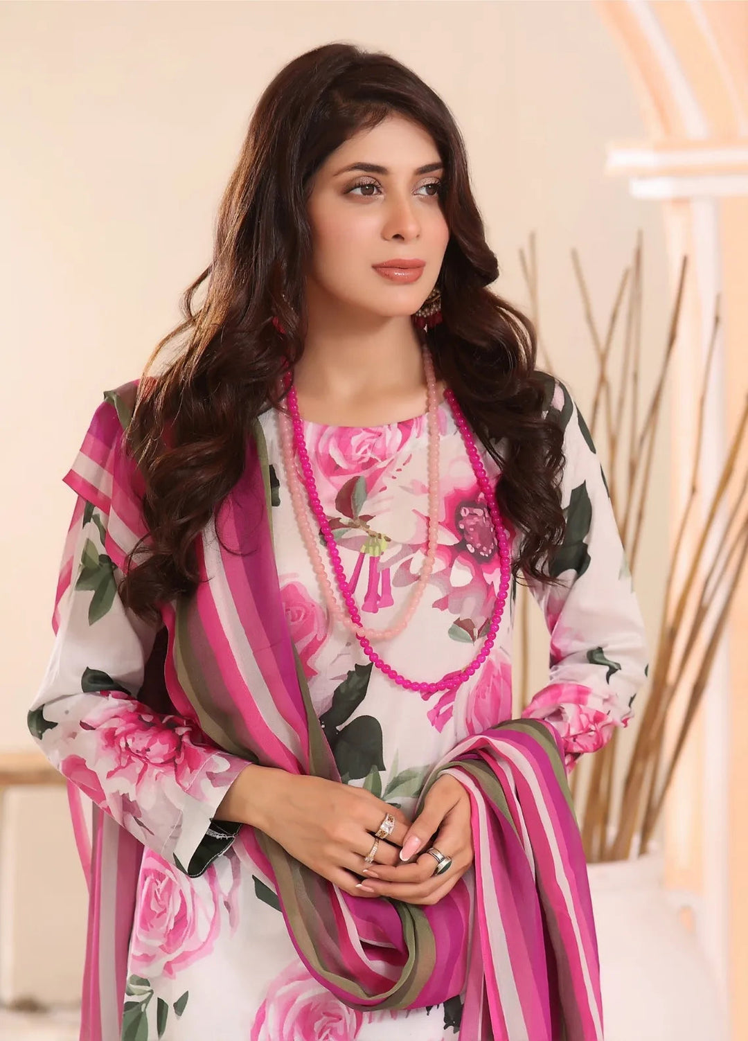 Feathers Pret Printed Lawn 3 Piece Suit Pastel Pink