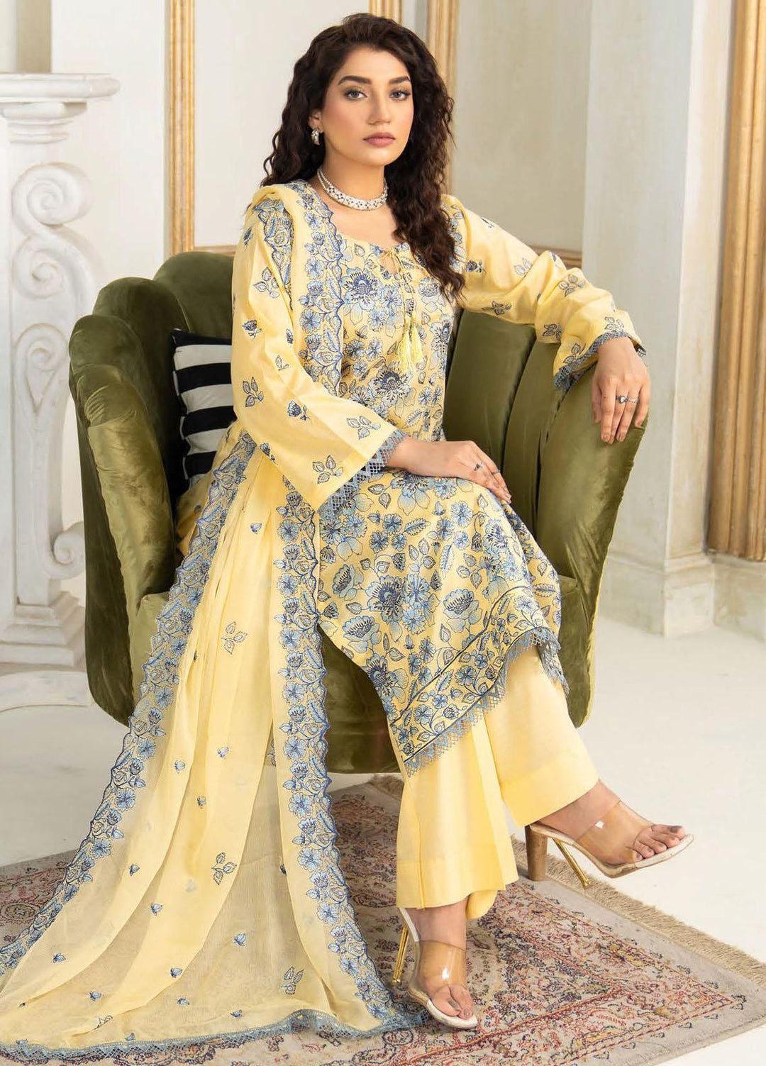 Feroza Embroidered Lawn Suits Unstitched 3 Piece FZ23LL-2 D-07 - Luxury Collection