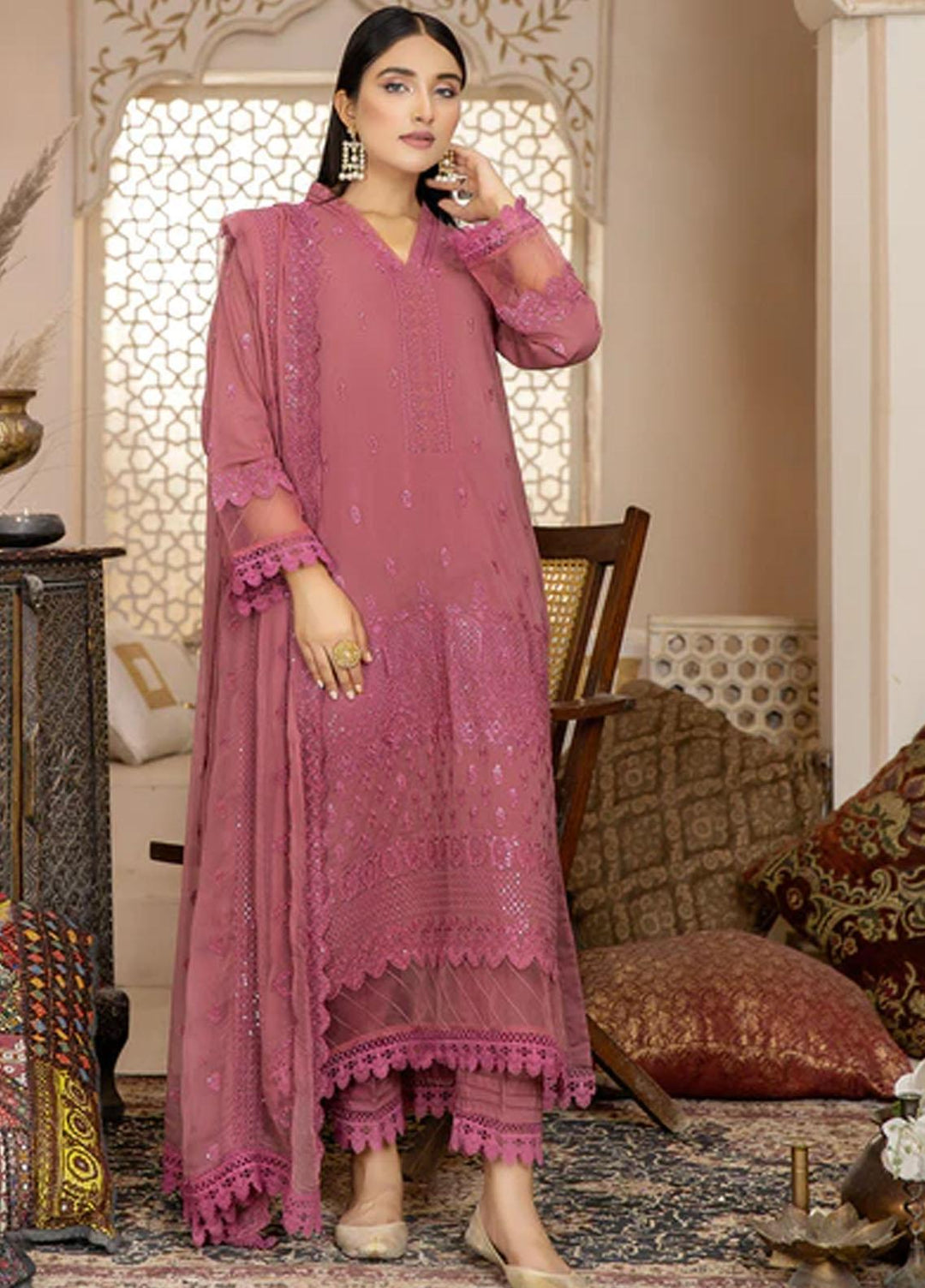 Fiesta By Safwa Embroidered Swiss Voile Suits Unstitched 3 Piece SW23F FEC-03 - Premium Collection