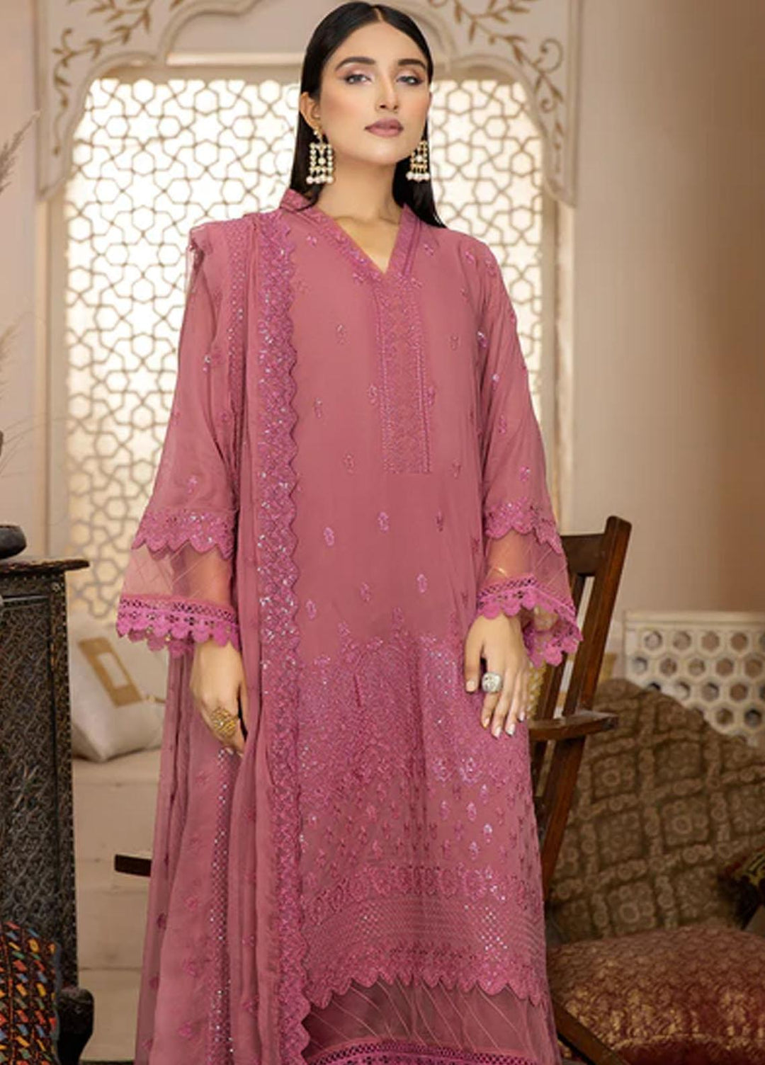 Fiesta By Safwa Embroidered Swiss Voile Suits Unstitched 3 Piece SW23F FEC-03 - Premium Collection