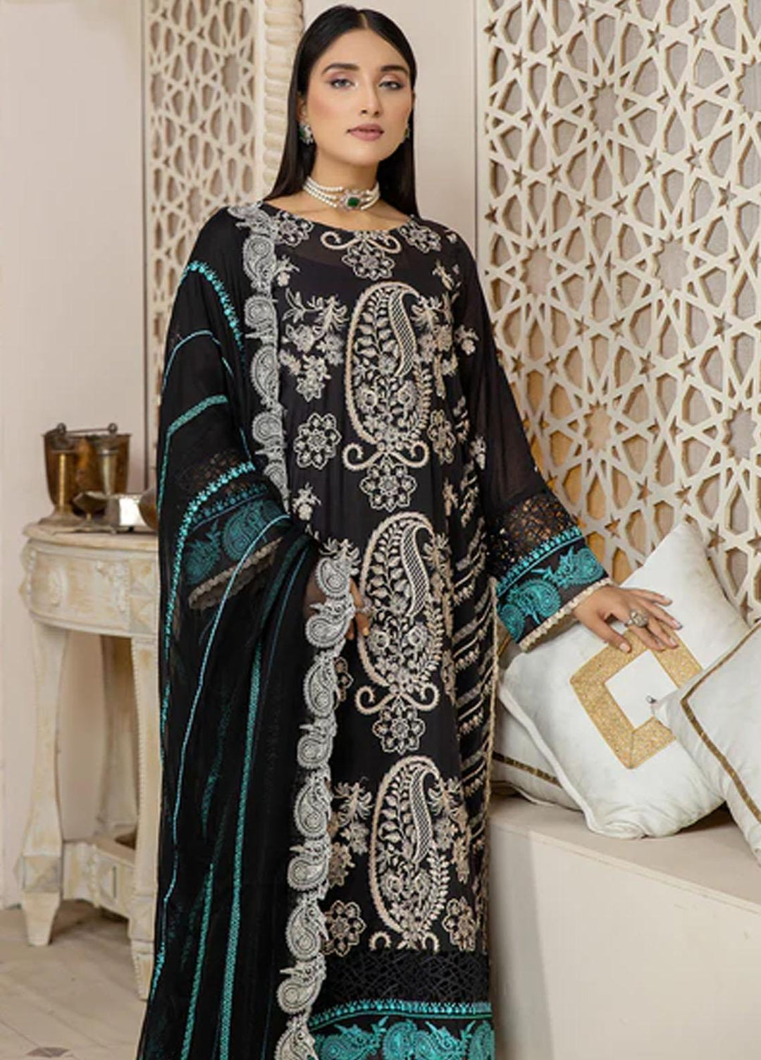 Fiesta By Safwa Embroidered Swiss Voile Suits Unstitched 3 Piece SW23F FEC-06 - Premium Collection