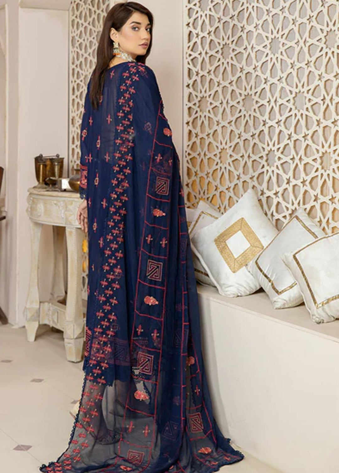 Fiesta By Safwa Embroidered Swiss Voile Suits Unstitched 3 Piece SW23F FEC-08 - Premium Collection