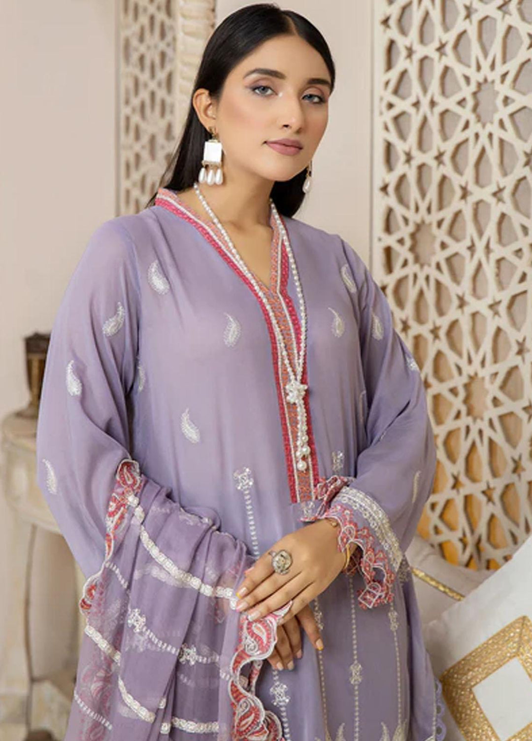 Fiesta By Safwa Embroidered Swiss Voile Suits Unstitched 3 Piece SW23F FEC-09 - Premium Collection