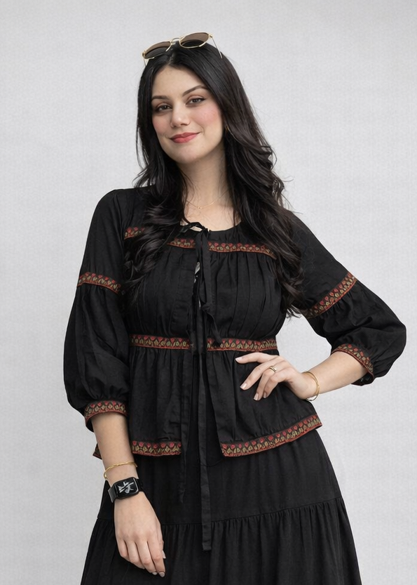 Urban Cut RTW Embroidered Cotton 1 Piece Black Shirt Casual Collection
