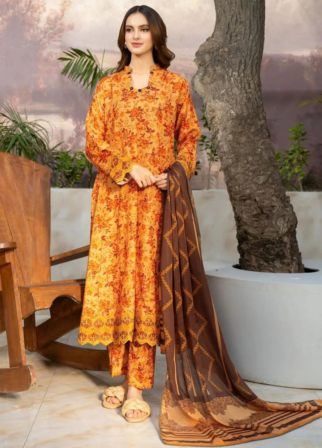 Fiona by Panache Apparel Pret Embroidered Cambric Lawn 3 Piece Suit Citrine