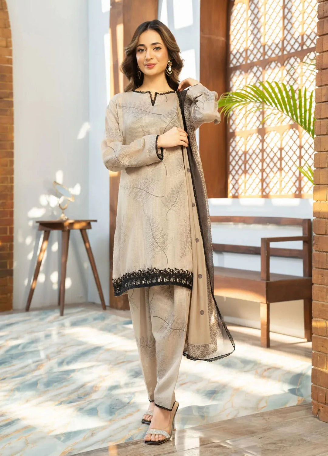 Fiona by Panache Apparel Pret Embroidered Cambric Lawn 3 Piece Suit Dune