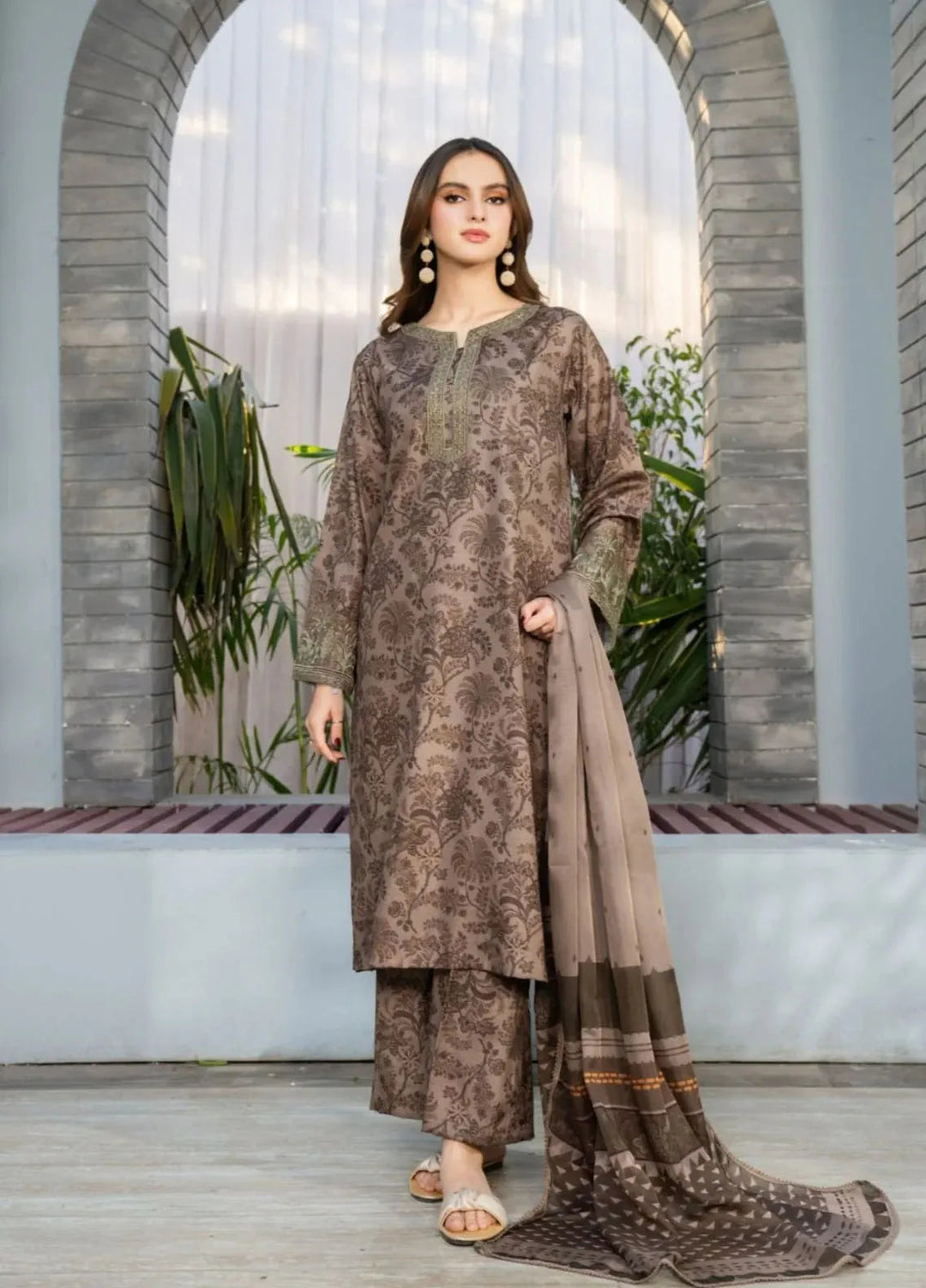 Fiona by Panache Apparel Pret Embroidered Cambric Lawn 3 Piece Suit Fawn