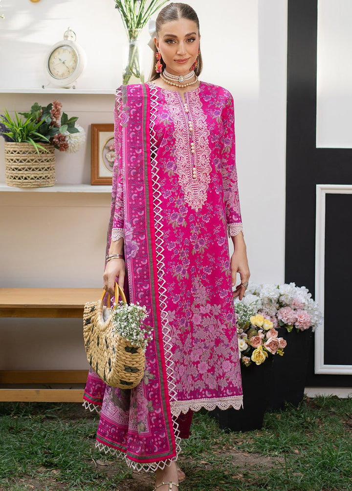 Fiona Embroidered Lawn Suits Unstitched 3 Piece Fuchsia - Summer Collection