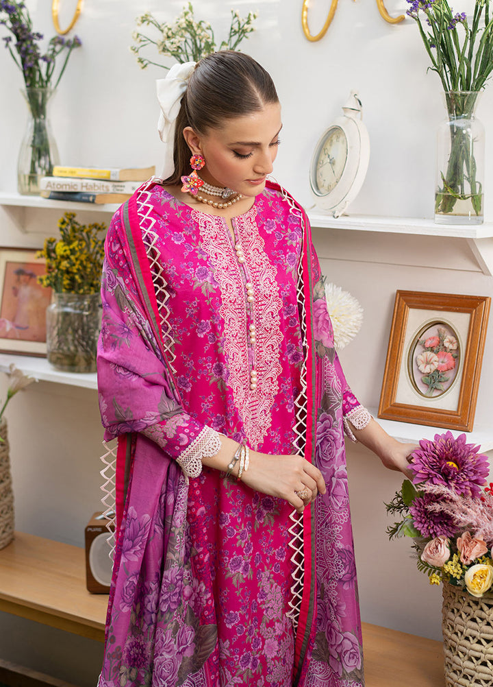 Fiona Embroidered Lawn Suits Unstitched 3 Piece Fuchsia - Summer Collection