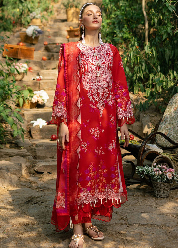 Fiona Embroidered Lawn Suits Unstitched 3 Piece Scarlet - Summer Collection