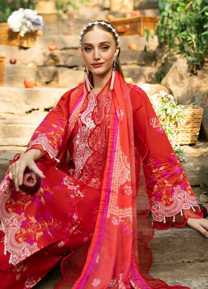 Fiona Embroidered Lawn Suits Unstitched 3 Piece Scarlet - Summer Collection