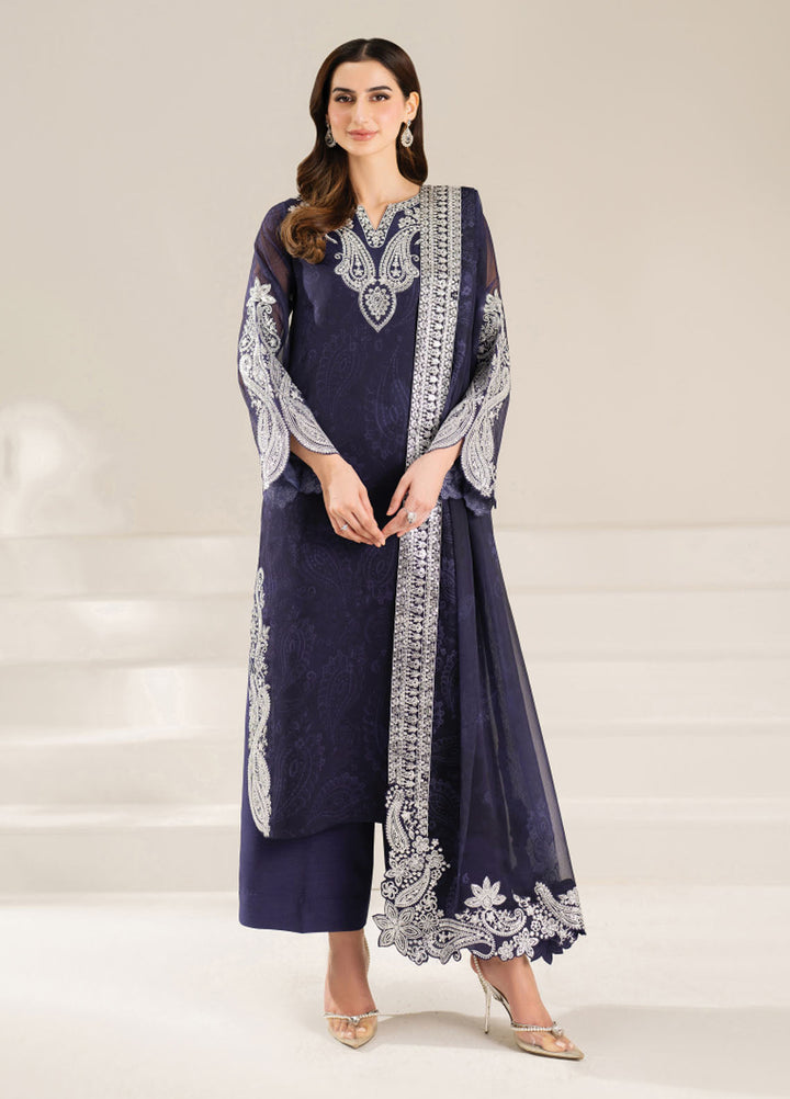 Fiorella by Farasha Embroidered Chiffon Suits Unstitched 3 Piece FSH25FF D-02 Blue Dazzle - Formals Collection