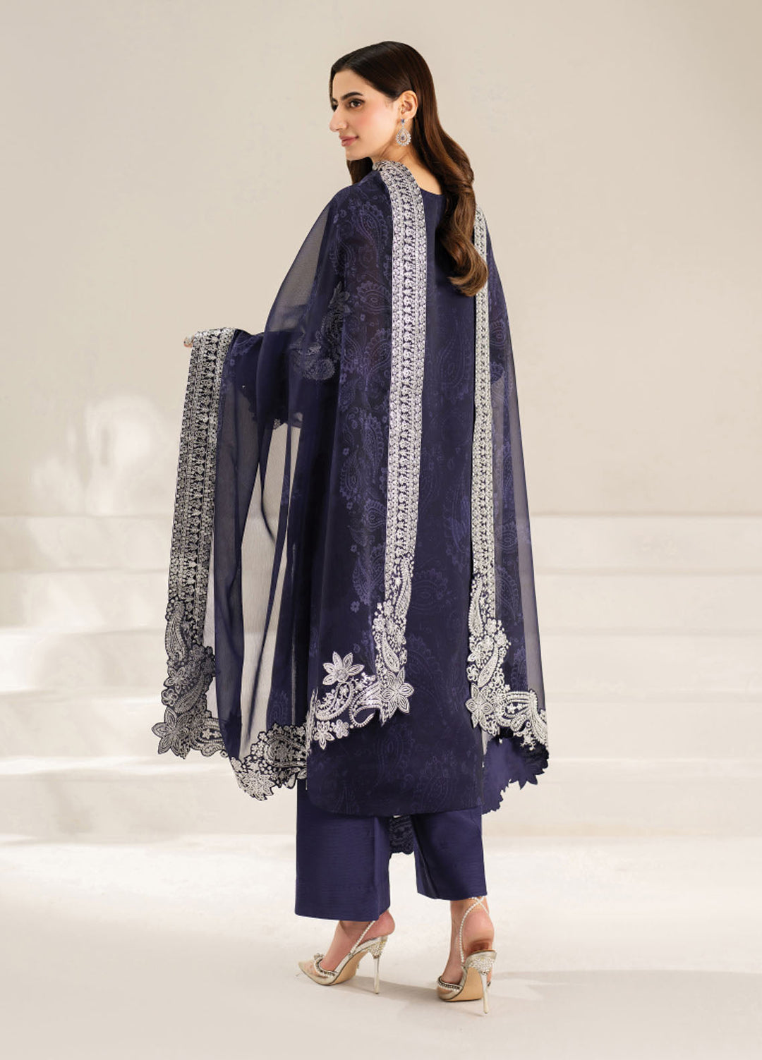 Fiorella by Farasha Embroidered Chiffon Suits Unstitched 3 Piece FSH25FF D-02 Blue Dazzle - Formals Collection