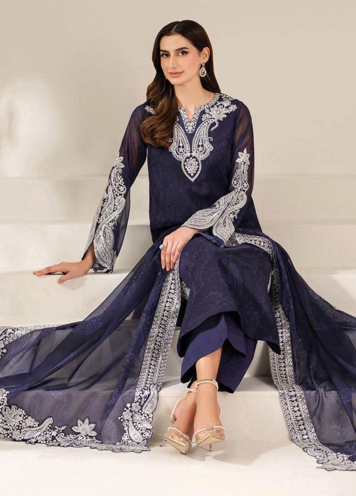 Fiorella by Farasha Embroidered Chiffon Suits Unstitched 3 Piece FSH25FF D-02 Blue Dazzle - Formals Collection