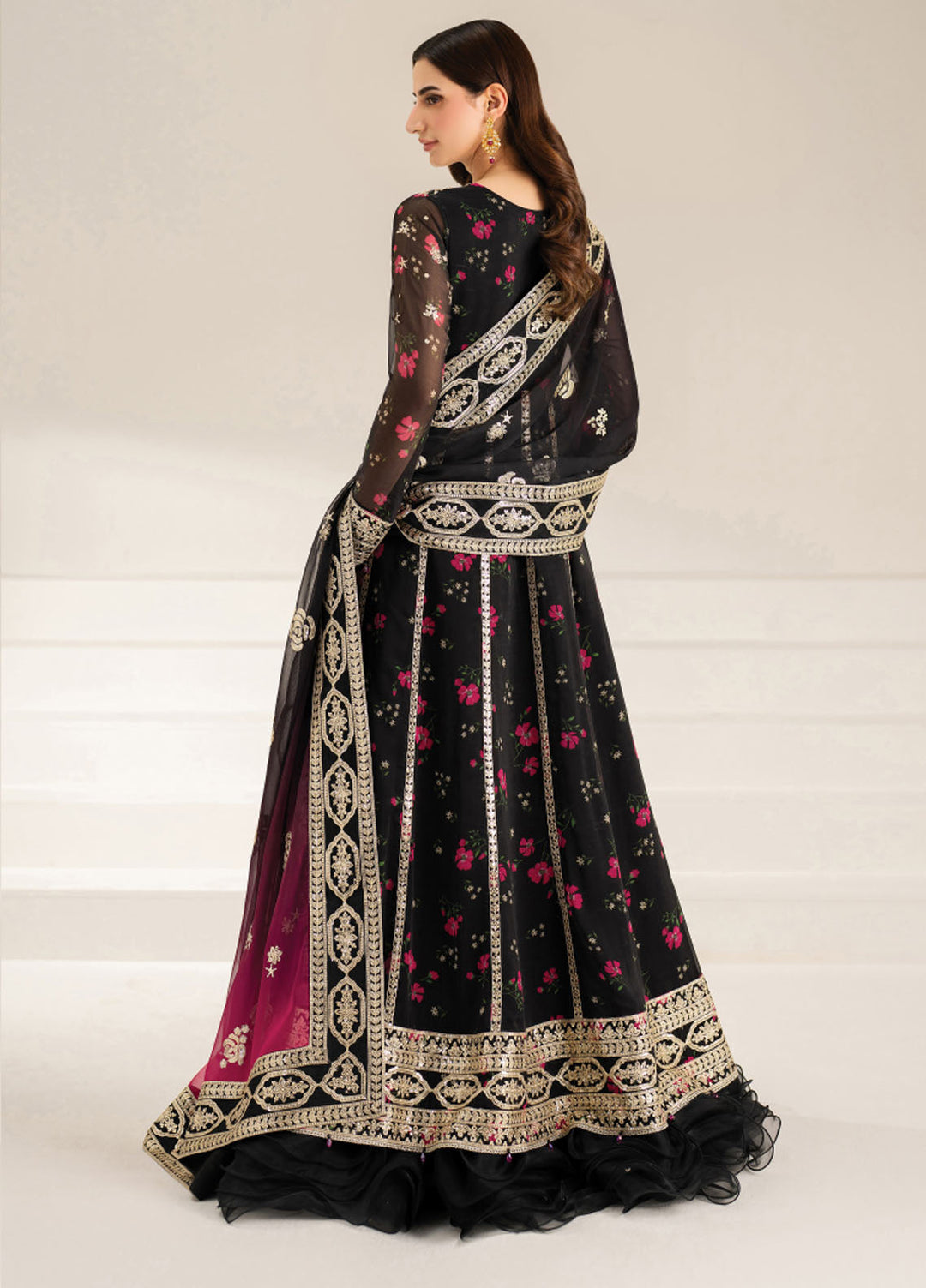 Fiorella by Farasha Embroidered Chiffon Suits Unstitched 3 Piece FSH25FF D-04 Fuchsia Night - Formals Collection