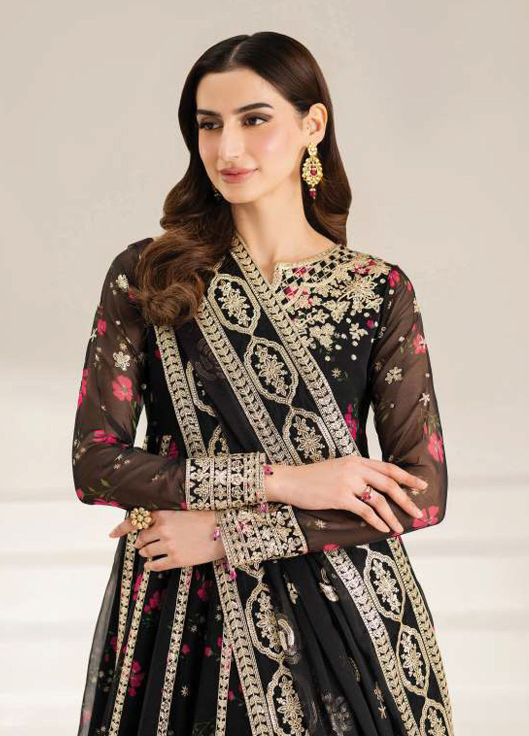 Fiorella by Farasha Embroidered Chiffon Suits Unstitched 3 Piece FSH25FF D-04 Fuchsia Night - Formals Collection