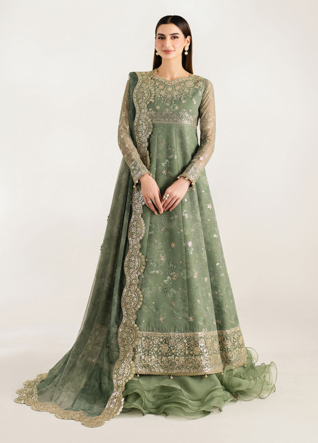 Fiorella by Farasha Embroidered Chiffon Suits Unstitched 3 Piece FSH25FF D-06 Olive Aura - Formals Collection