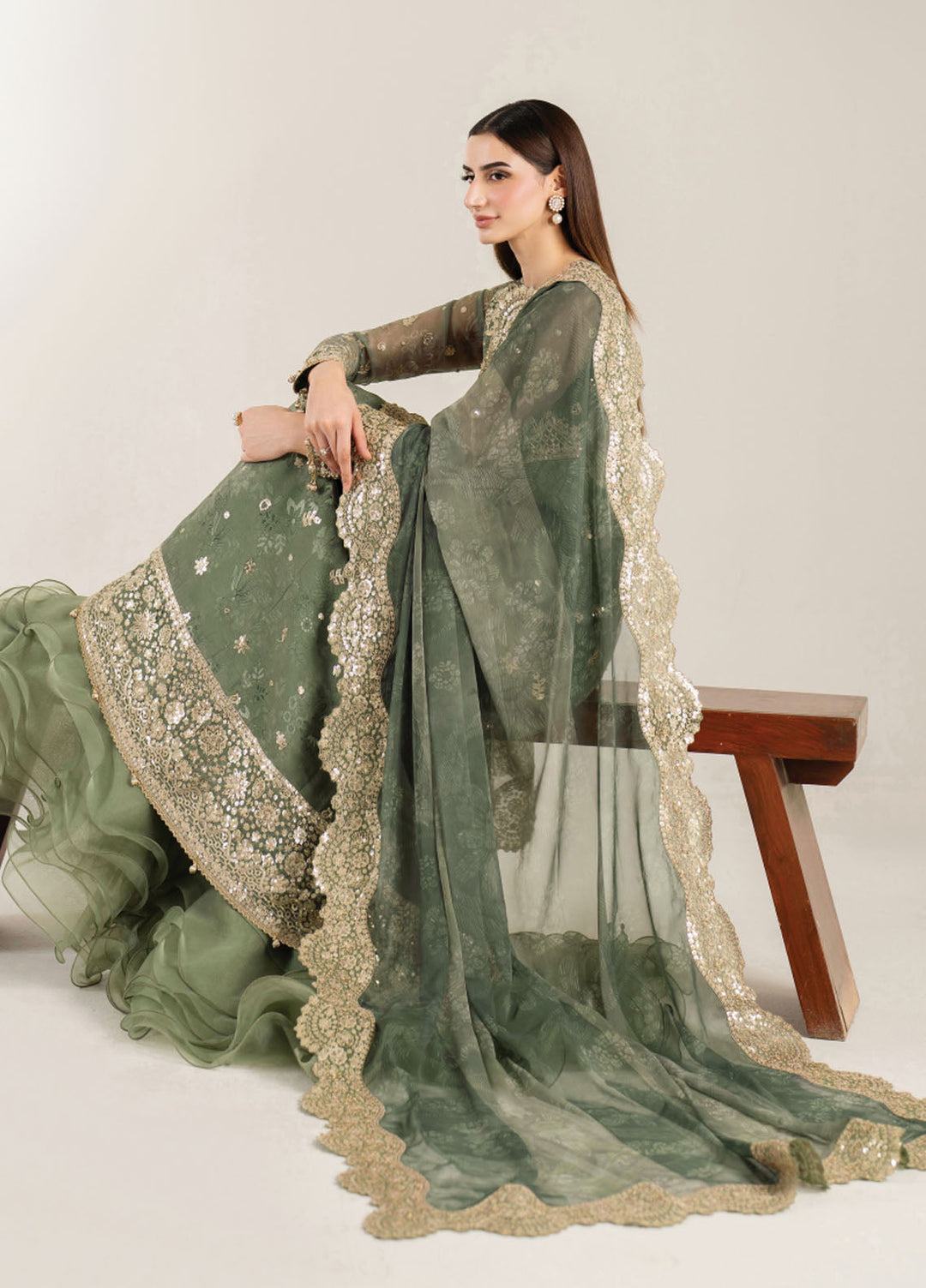 Fiorella by Farasha Embroidered Chiffon Suits Unstitched 3 Piece FSH25FF D-06 Olive Aura - Formals Collection
