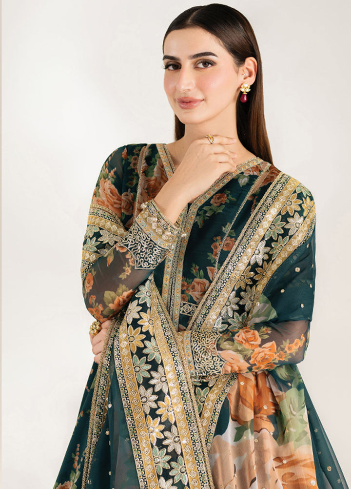 Fiorella by Farasha Embroidered Chiffon Suits Unstitched 3 Piece FSH25FF D-09 Teal Passion - Formals Collection