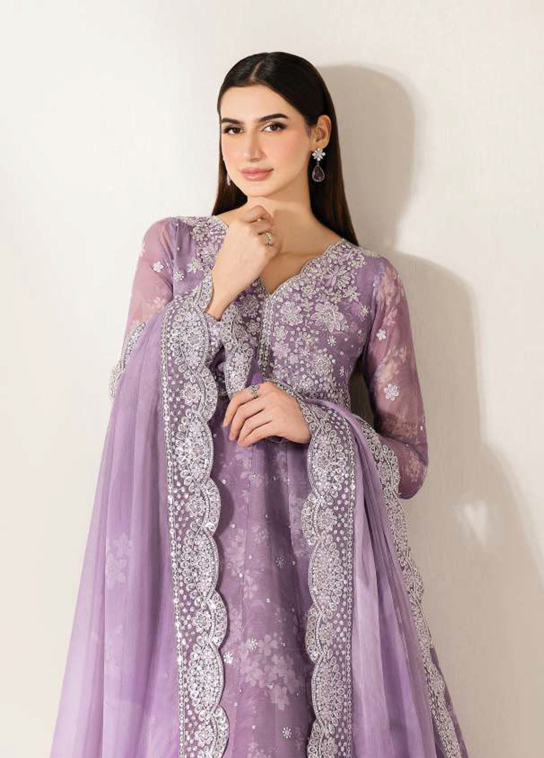 Fiorella by Farasha Embroidered Chiffon Suits Unstitched 3 Piece FSH25FF D-10 Violet Dream - Formals Collection