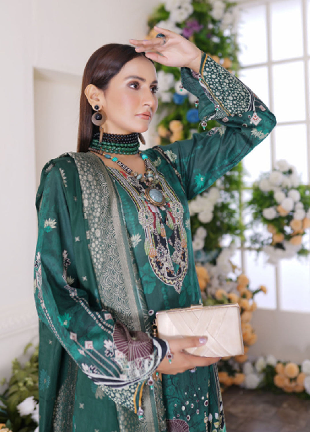 Firdous Fashion Printed Lawn Suits Unstitched 3 Piece FF24L F-03 Jade Green - Summer Collection