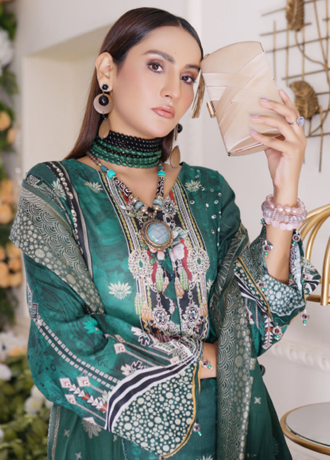 Firdous Fashion Printed Lawn Suits Unstitched 3 Piece FF24L F-03 Jade Green - Summer Collection