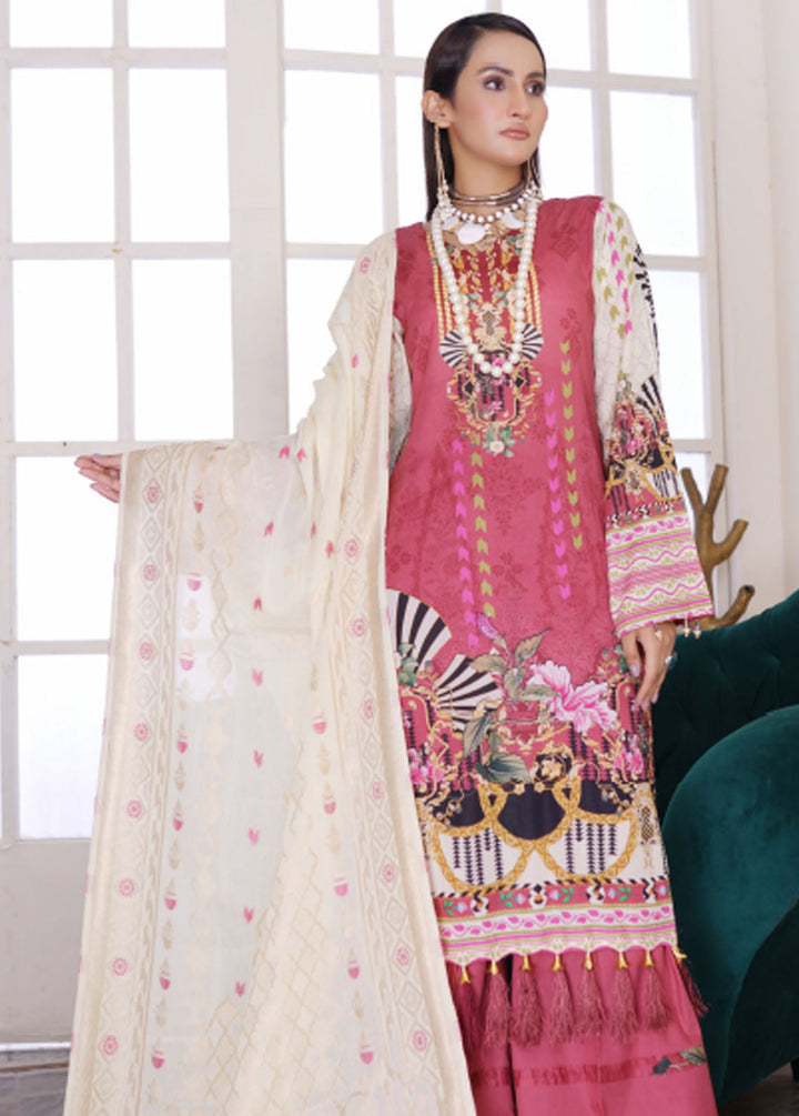 Firdous Fashion Printed Lawn Suits Unstitched 3 Piece FF24L F-10 Rose Pink - Summer Collection