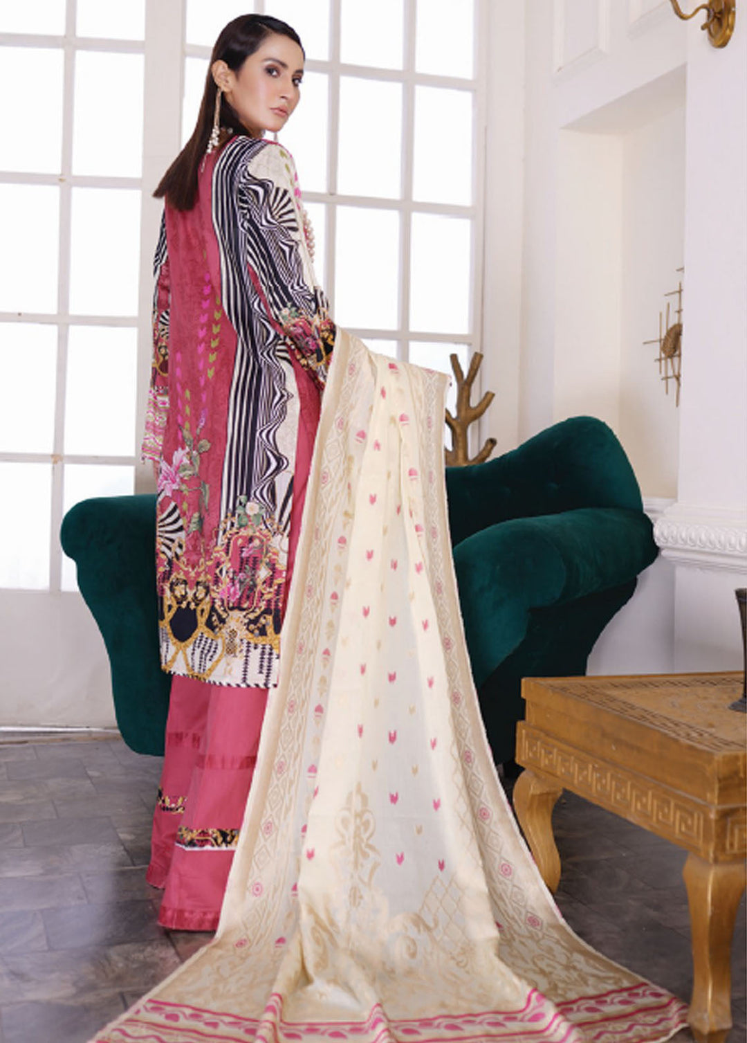 Firdous Fashion Printed Lawn Suits Unstitched 3 Piece FF24L F-10 Rose Pink - Summer Collection